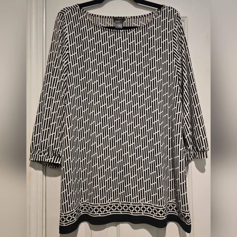 Women's Ann Taylor Black & White 3/4 Sleeve Loose Fit Blouse Size Large